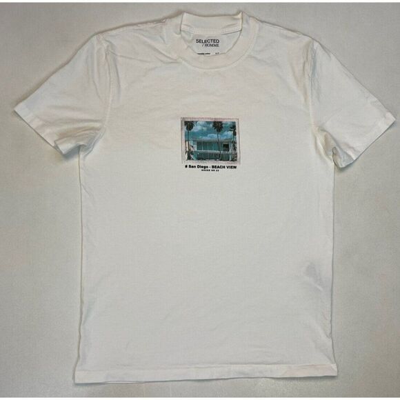 Selected Homme San Diego Beach View House NR 23 Graphic T-shirt Men Small White - Picture 1 of 5
